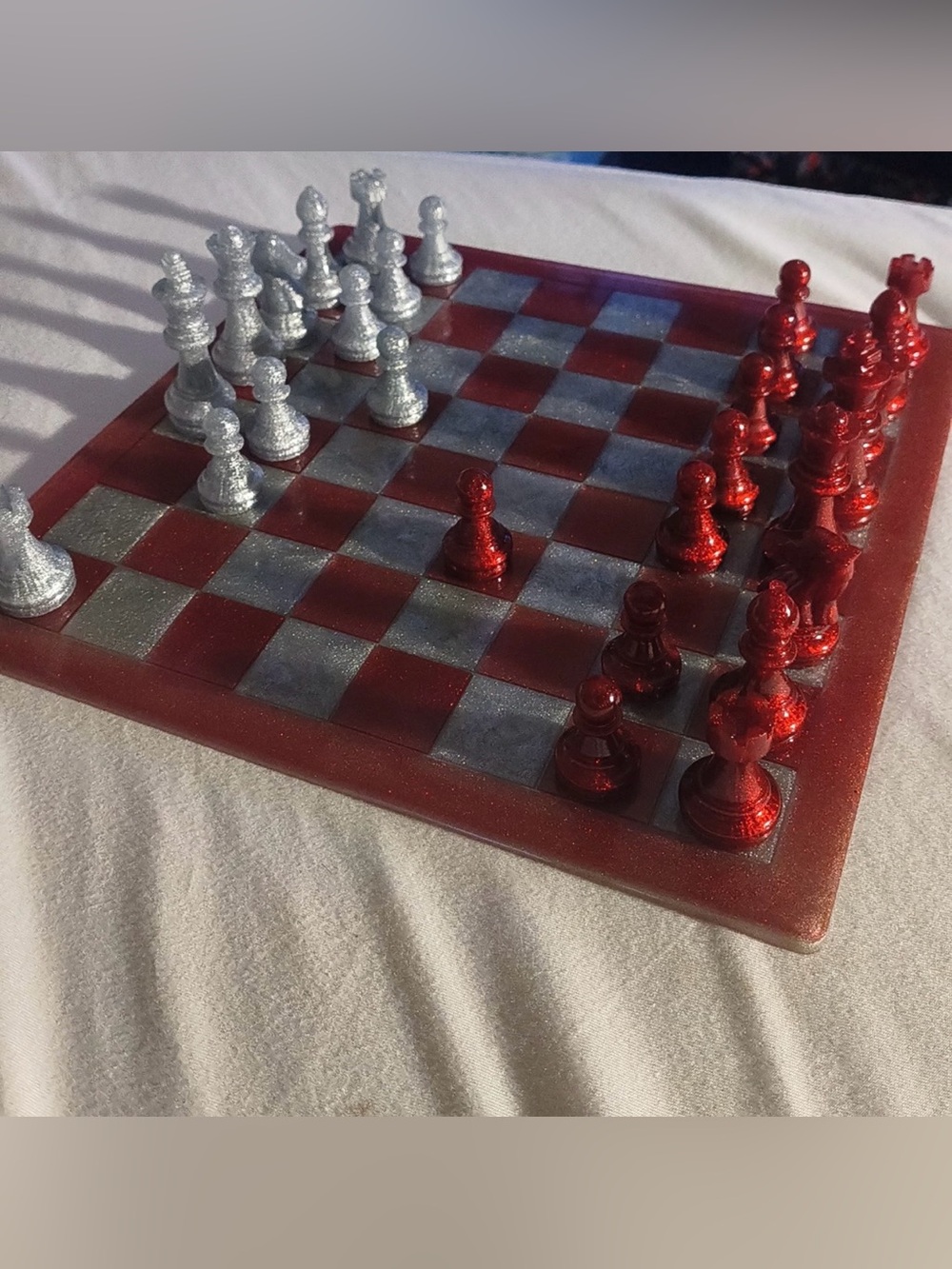 Red & Silver Glitter Chess Set by homemade acrylic